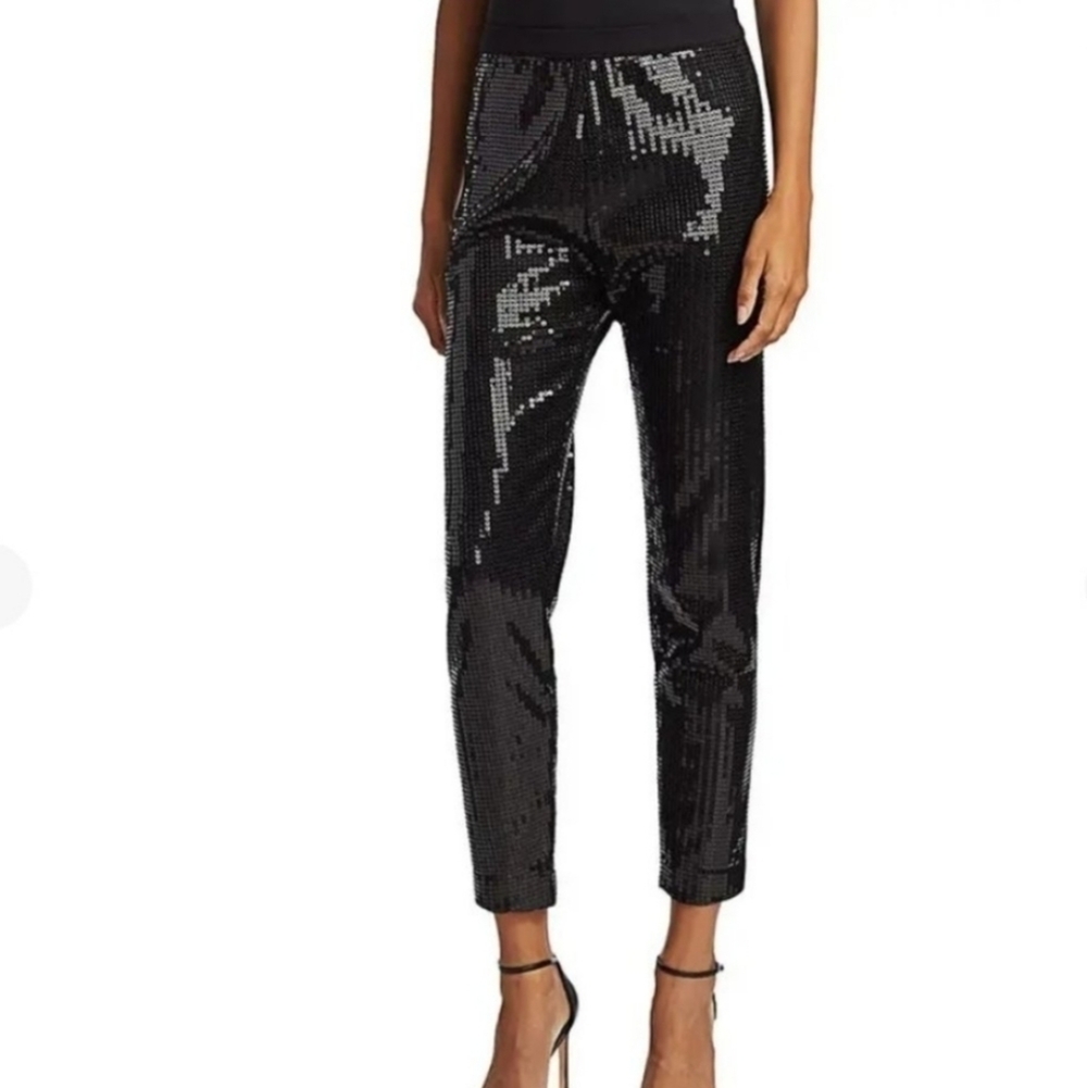 NEW Joan Vass Black Holiday Sequin Cropped Chic Pants Size XLarge